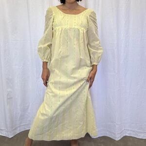 Women's Small Dress Yellow Handmade Vintage 80s Prom Long Sleeve Embroidered
